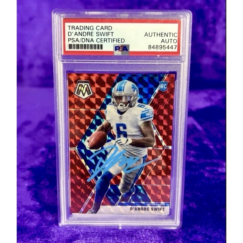 🔥D'Andre Swift 2020 Mosaic Red Prizm Rookie Auto PSA Authentic On Card Sign 💎